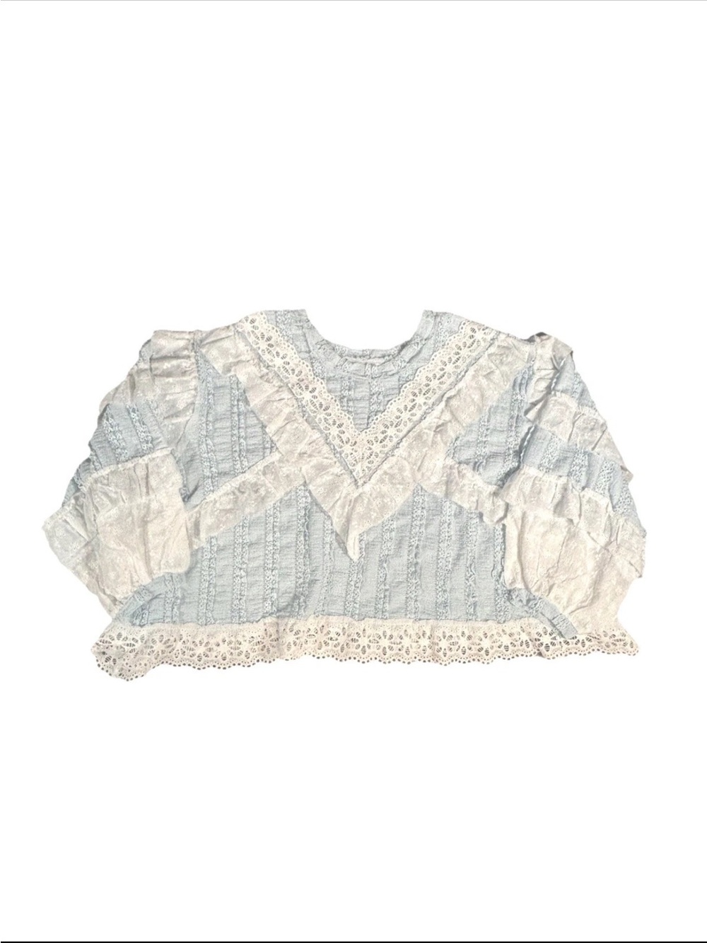 POL Light Blue and White Lace Ruffle Sweatshirt - Picture 7 of 8